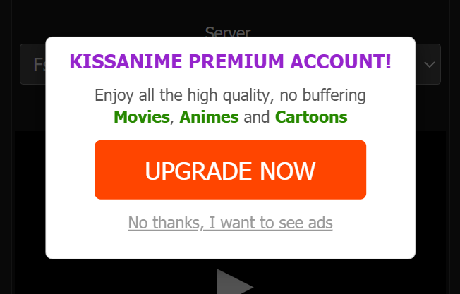 KissAnimeで「UPGRADE NOW」と表示されて動画が見れない場合の対処法
